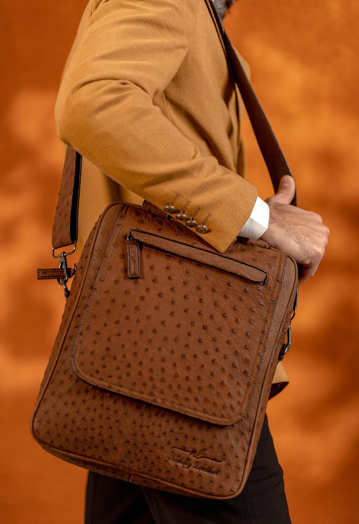 Ostrich Leather Shoulder Business Bag