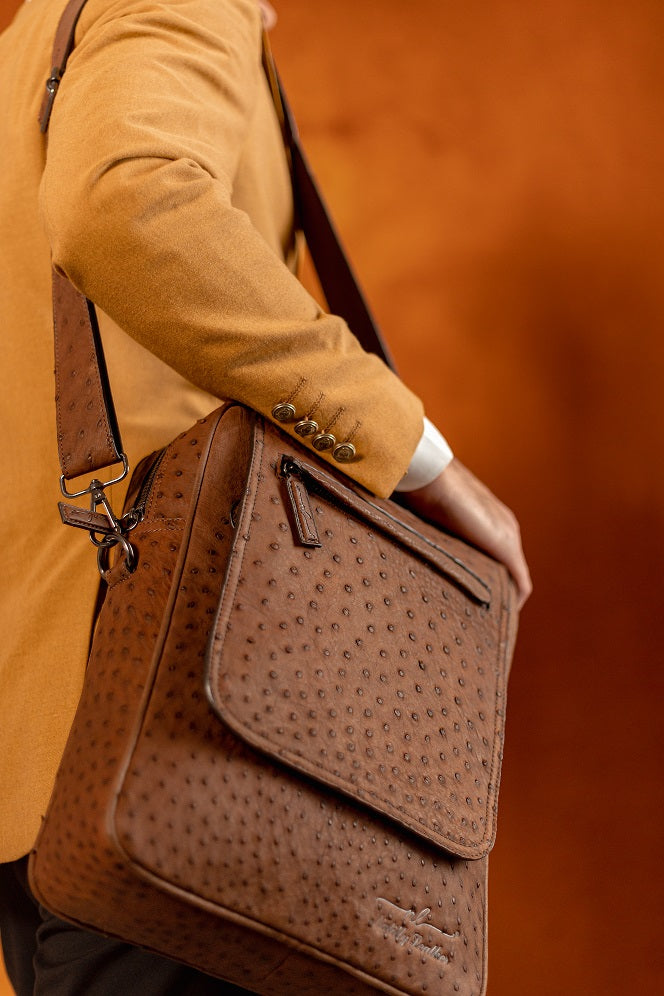 Ostrich Leather Shoulder Business Bag