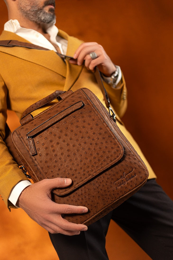 Ostrich Leather Shoulder Business Bag