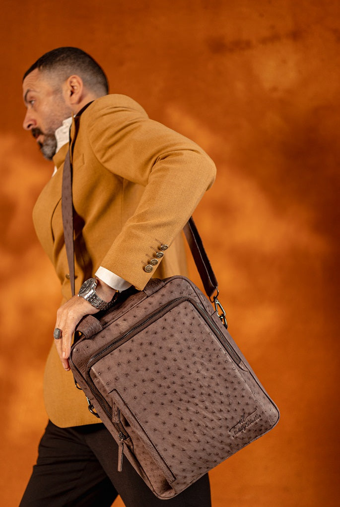 Ostrich Leather Shoulder Business Bag