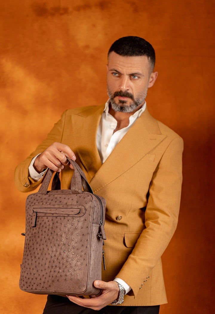 Ostrich Leather Shoulder Business Bag